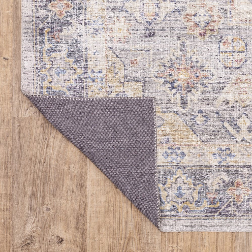 9' X 12' Blue And Gold Oriental Distressed Area Rug