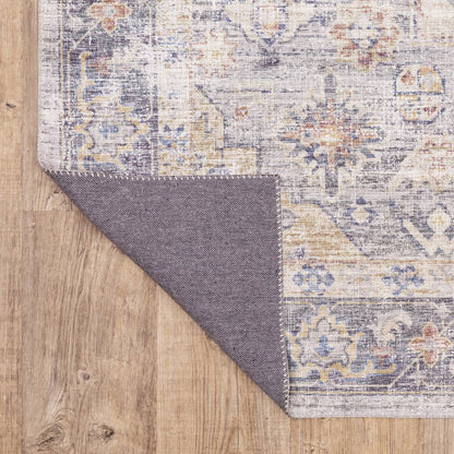 9' X 12' Blue And Gold Oriental Distressed Area Rug