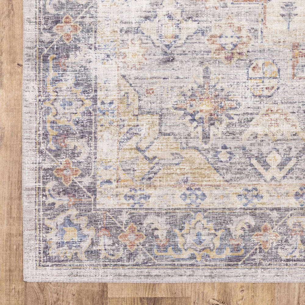 9' X 12' Blue And Gold Oriental Distressed Area Rug