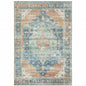 8' X 10' Orange Blue Teal Green And Beige Oriental Power Loom Stain Resistant Area Rug