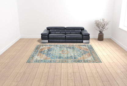 9' X 12' Blue Oriental Power Loom Stain Resistant Area Rug