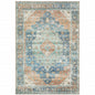 9' X 12' Rust And Blue Oriental Distressed Area Rug