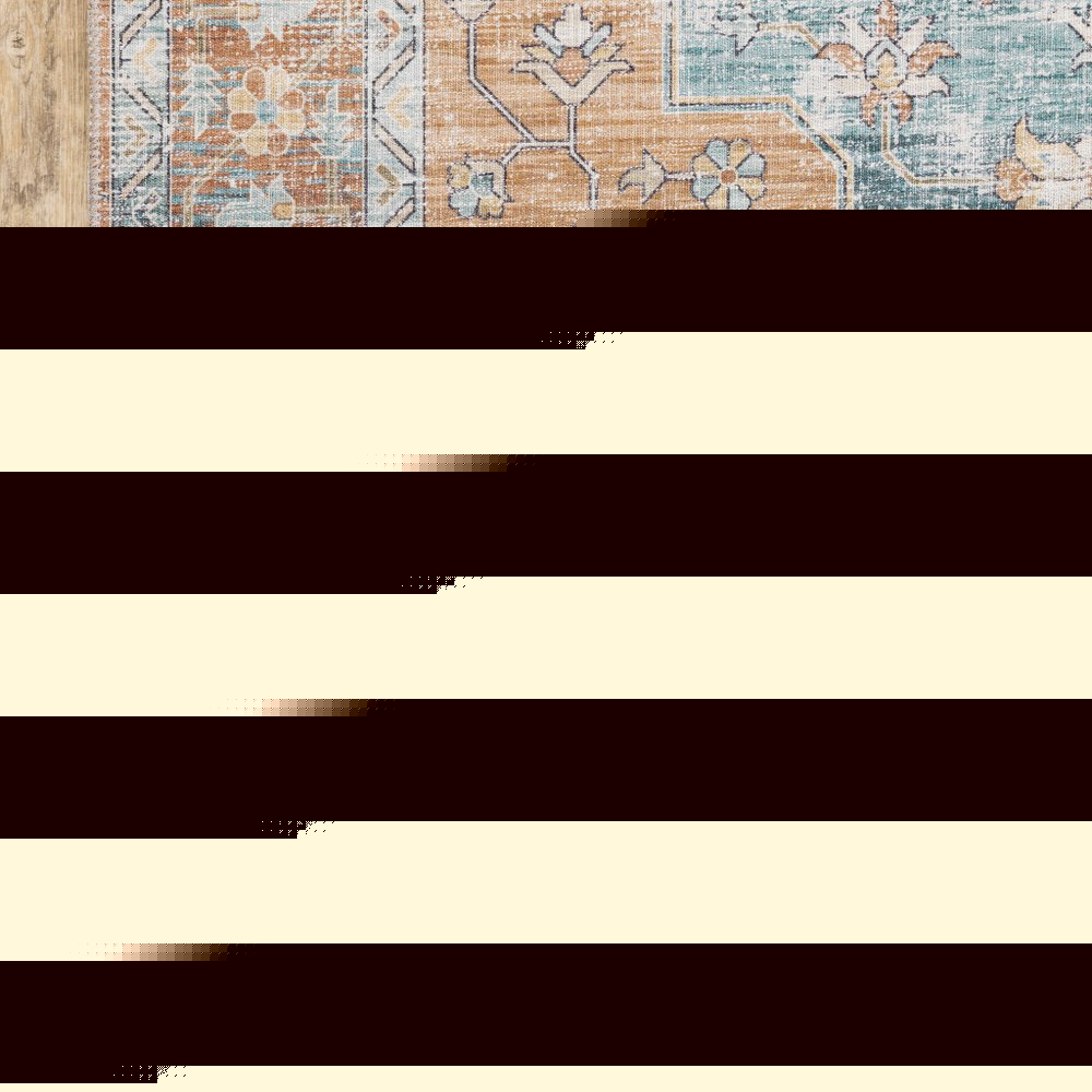9' X 12' Rust And Blue Oriental Distressed Area Rug