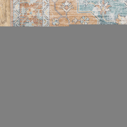9' X 12' Rust And Blue Oriental Distressed Area Rug