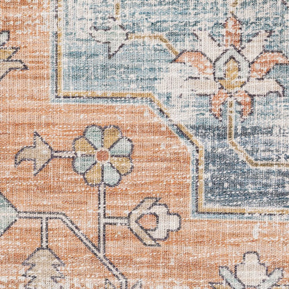 9' X 12' Rust And Blue Oriental Distressed Area Rug