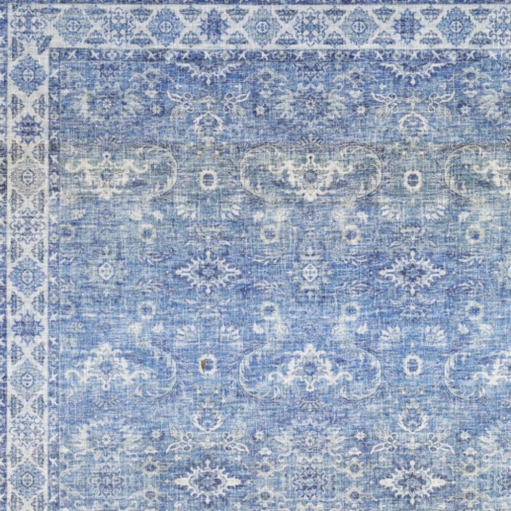 8' X 10' Blue And Ivory Oriental Distressed Area Rug