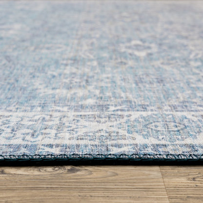 8' X 10' Blue And Ivory Oriental Distressed Area Rug