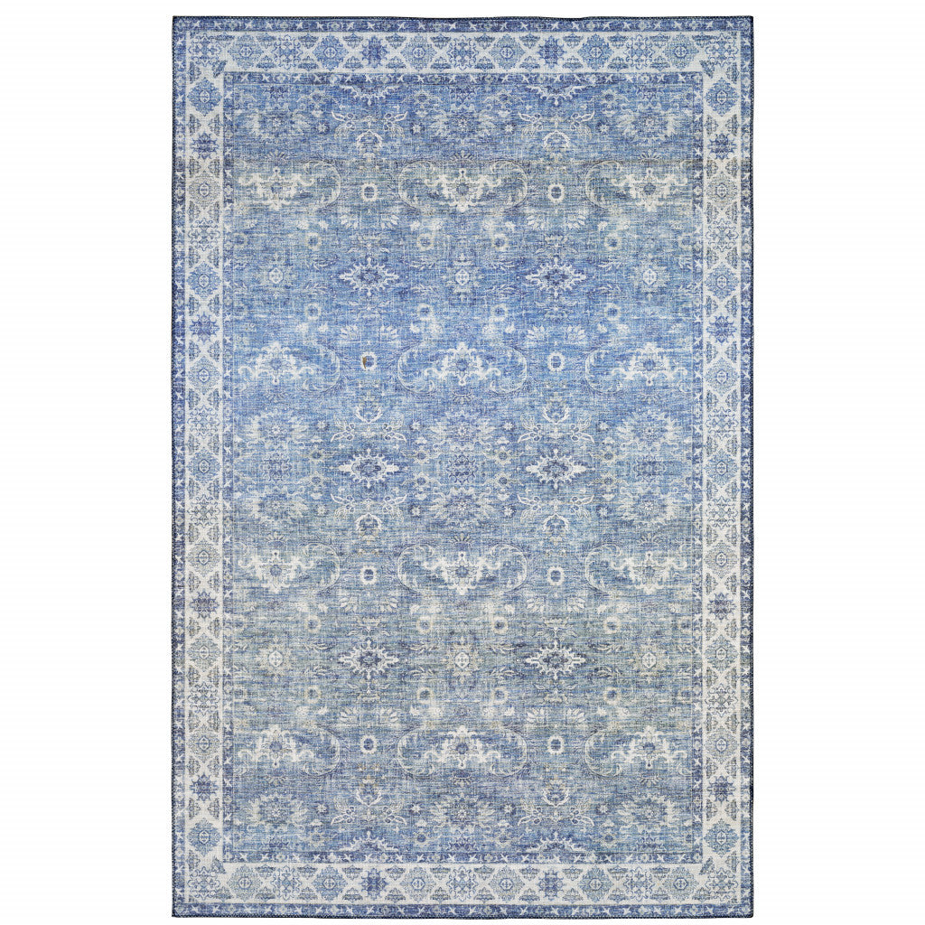 9' X 12' Blue And Grey Oriental Power Loom Stain Resistant Area Rug