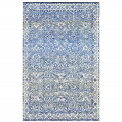 9' X 12' Blue And Grey Oriental Power Loom Stain Resistant Area Rug