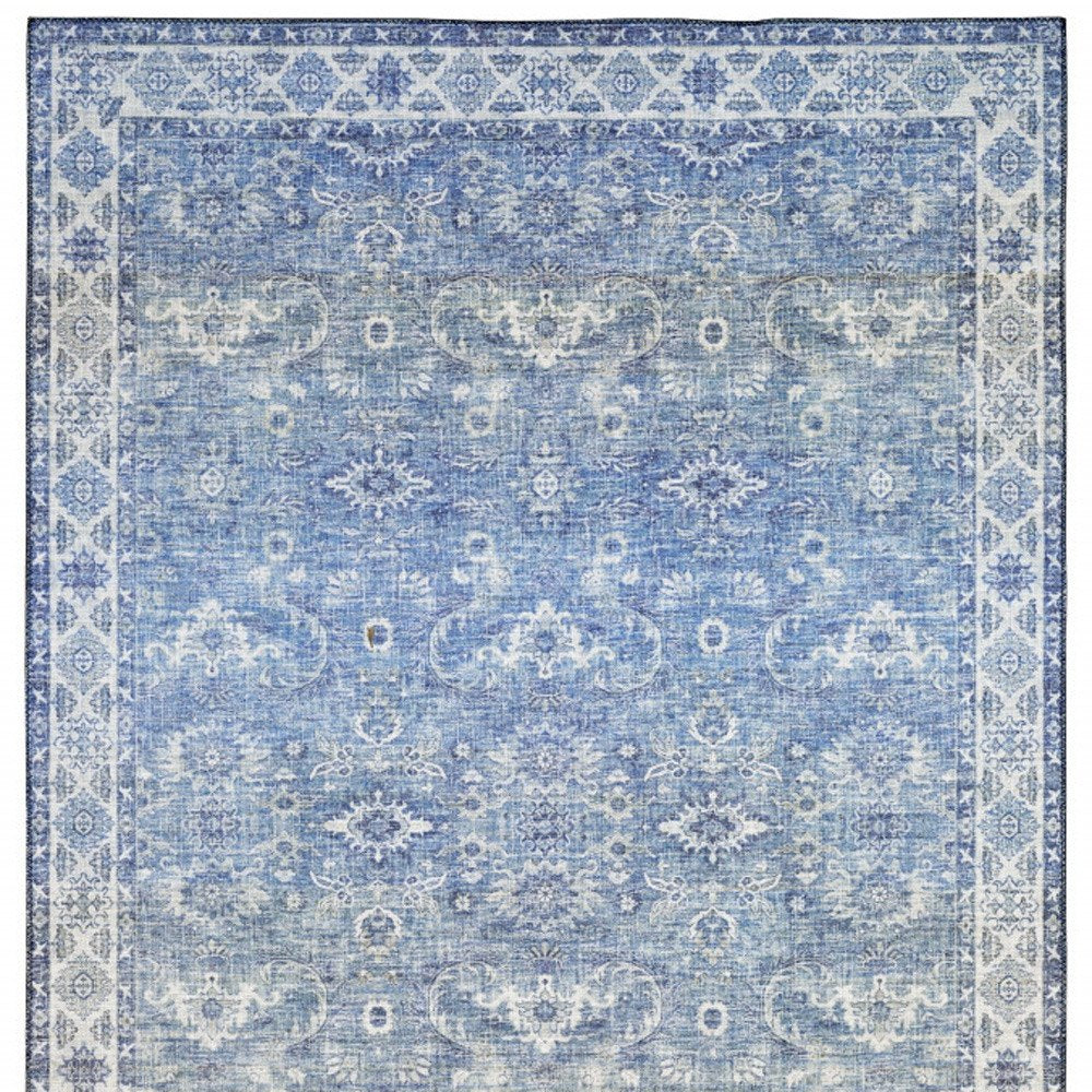 9' X 12' Blue And Ivory Oriental Distressed Area Rug