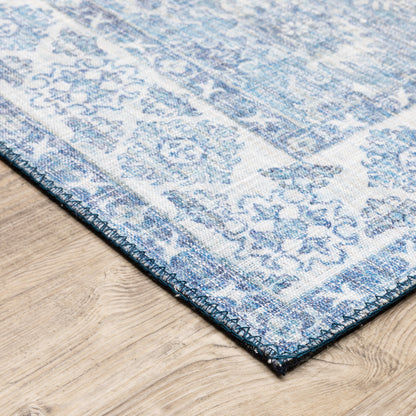 9' X 12' Blue And Grey Oriental Power Loom Stain Resistant Area Rug