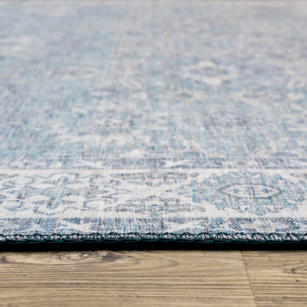 9' X 12' Blue And Grey Oriental Power Loom Stain Resistant Area Rug