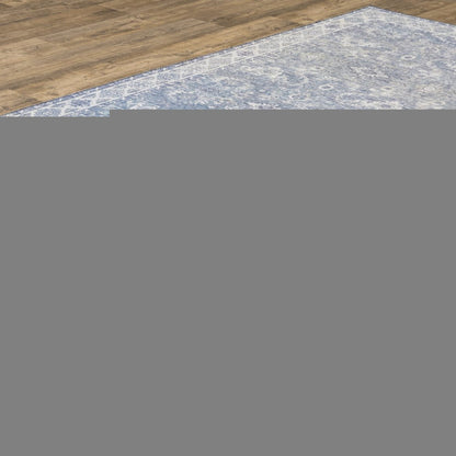 9' X 12' Blue And Ivory Oriental Distressed Area Rug