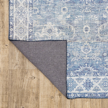 9' X 12' Blue And Grey Oriental Power Loom Stain Resistant Area Rug