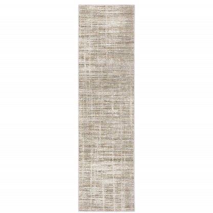 2' X 8' Beige Grey Ivory Tan And Brown Abstract Power Loom Stain Resistant Runner Rug