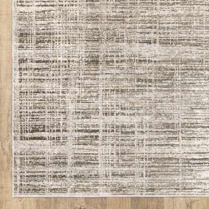 2' X 8' Beige Grey Ivory Tan And Brown Abstract Power Loom Stain Resistant Runner Rug