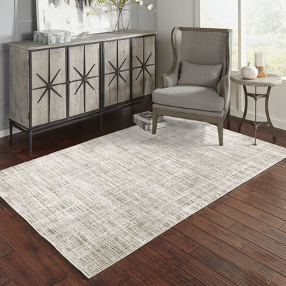 3' X 5' Beige Grey Ivory Tan And Brown Abstract Power Loom Stain Resistant Area Rug