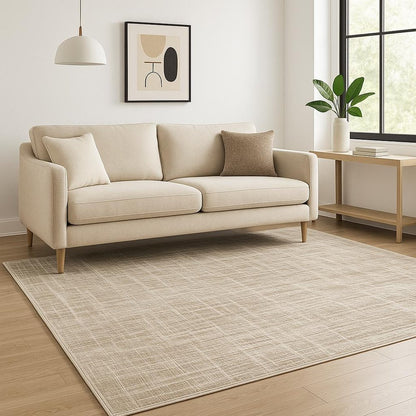 5' X 8' Beige Grey Ivory Tan And Brown Abstract Power Loom Stain Resistant Area Rug