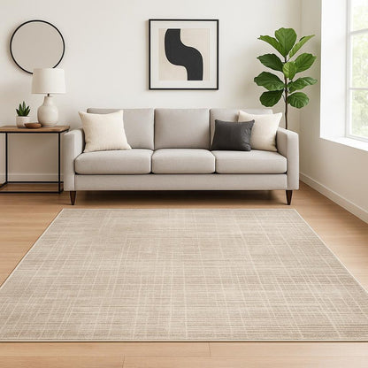 6' X 9' Beige Grey Ivory Tan And Brown Abstract Power Loom Stain Resistant Area Rug