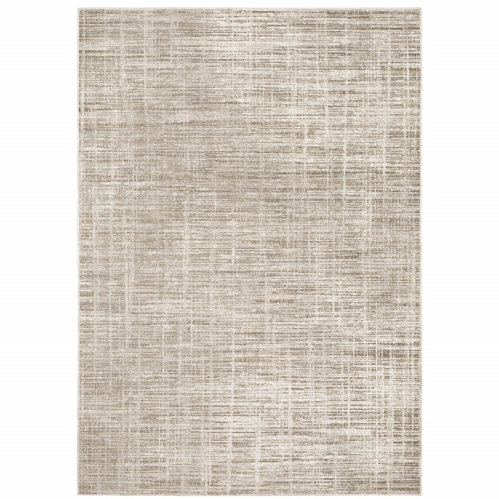 8' X 11' Beige Grey Ivory Tan And Brown Abstract Power Loom Stain Resistant Area Rug