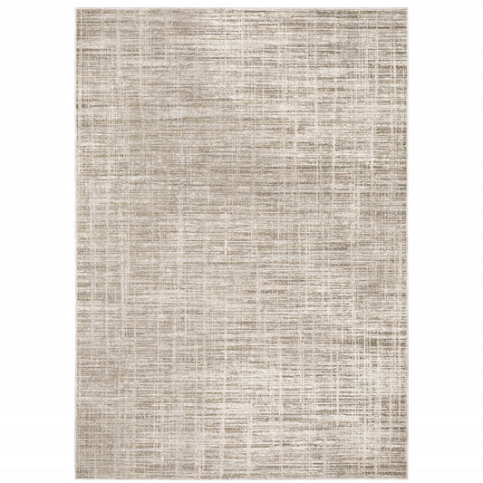 8' X 11' Beige Grey Ivory Tan And Brown Abstract Power Loom Stain Resistant Area Rug