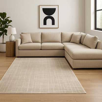 8' X 11' Beige Grey Ivory Tan And Brown Abstract Power Loom Stain Resistant Area Rug