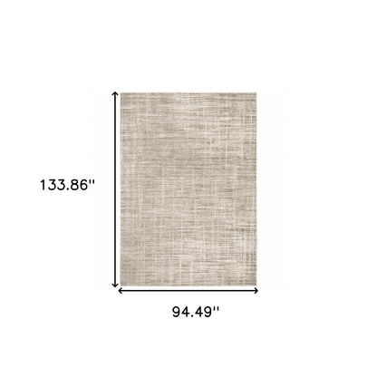 8' X 11' Beige Grey Ivory Tan And Brown Abstract Power Loom Stain Resistant Area Rug