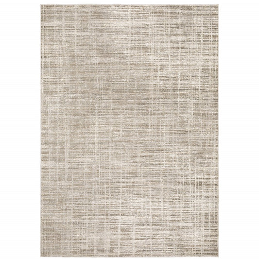 8' X 11' Beige Grey Ivory Tan And Brown Abstract Power Loom Stain Resistant Area Rug