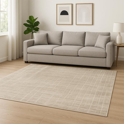 10' X 13' Beige Grey Ivory Tan And Brown Abstract Power Loom Stain Resistant Area Rug