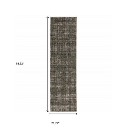 2' X 8' Charcoal Grey Grey Ivory Tan And Brown Abstract Power Loom Stain Resistant Runner Rug