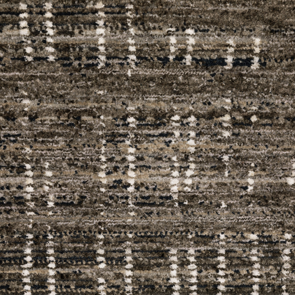 2' X 8' Charcoal Grey Grey Ivory Tan And Brown Abstract Power Loom Stain Resistant Runner Rug