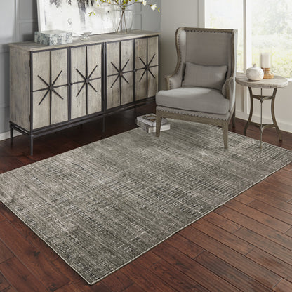 5' X 8' Charcoal Grey Grey Ivory Tan And Brown Abstract Power Loom Stain Resistant Area Rug