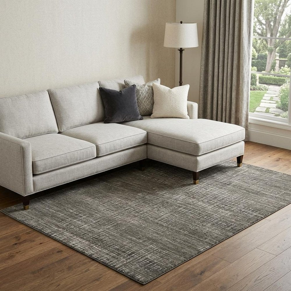 7' X 10' Charcoal And Gray Abstract Distressed Area Rug