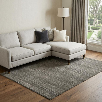 7' X 10' Charcoal And Gray Abstract Distressed Area Rug