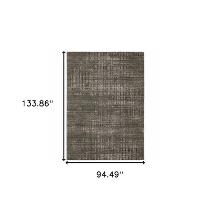 8' X 11' Charcoal Grey Grey Ivory Tan And Brown Abstract Power Loom Stain Resistant Area Rug