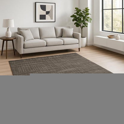 10' X 13' Charcoal Grey Grey Ivory Tan And Brown Abstract Power Loom Stain Resistant Area Rug