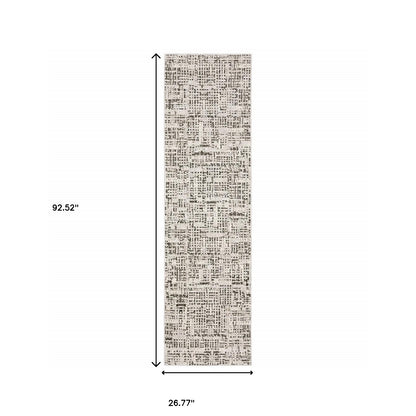 2' X 8' Ivory Grey Charcoal Brown And Beige Abstract Power Loom Stain Resistant Runner Rug