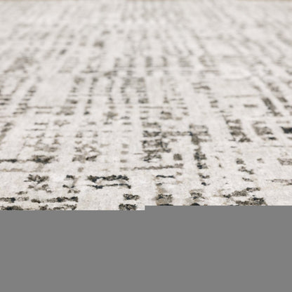 2' X 8' Ivory Grey Charcoal Brown And Beige Abstract Power Loom Stain Resistant Runner Rug