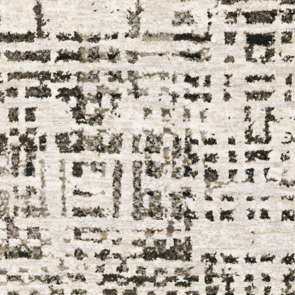 2' X 8' Ivory Grey Charcoal Brown And Beige Abstract Power Loom Stain Resistant Runner Rug