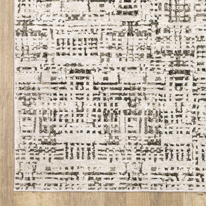 2' X 8' Ivory Grey Charcoal Brown And Beige Abstract Power Loom Stain Resistant Runner Rug