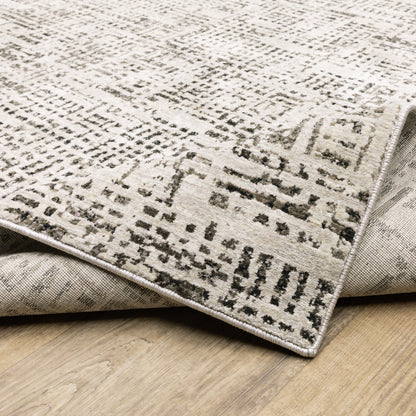 2' X 8' Ivory Grey Charcoal Brown And Beige Abstract Power Loom Stain Resistant Runner Rug