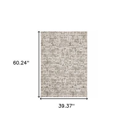 3' X 5' Ivory Grey Charcoal Brown And Beige Abstract Power Loom Stain Resistant Area Rug