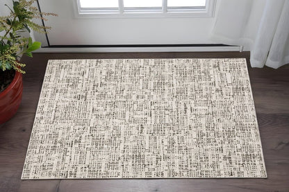 3' X 5' Ivory Grey Charcoal Brown And Beige Abstract Power Loom Stain Resistant Area Rug