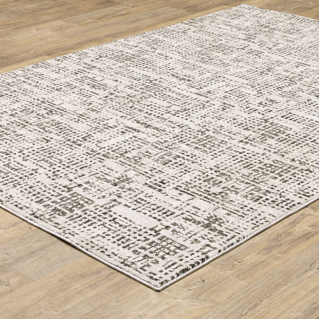 3' X 5' Ivory Grey Charcoal Brown And Beige Abstract Power Loom Stain Resistant Area Rug