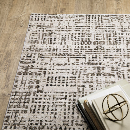 3' X 5' Ivory Grey Charcoal Brown And Beige Abstract Power Loom Stain Resistant Area Rug