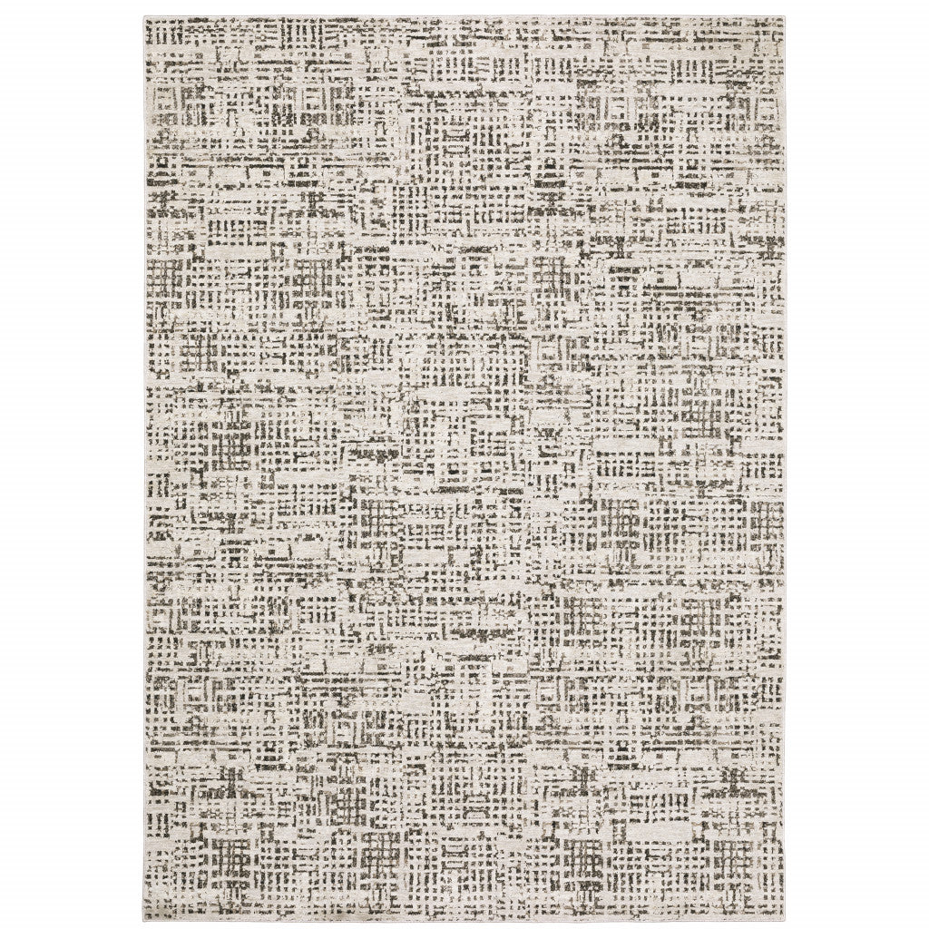 8' X 11' Ivory Grey Charcoal Brown And Beige Abstract Power Loom Stain Resistant Area Rug