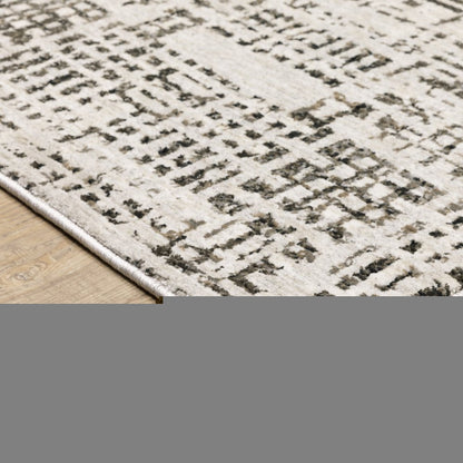 10' X 13' Ivory Grey Charcoal Brown And Beige Abstract Power Loom Stain Resistant Area Rug