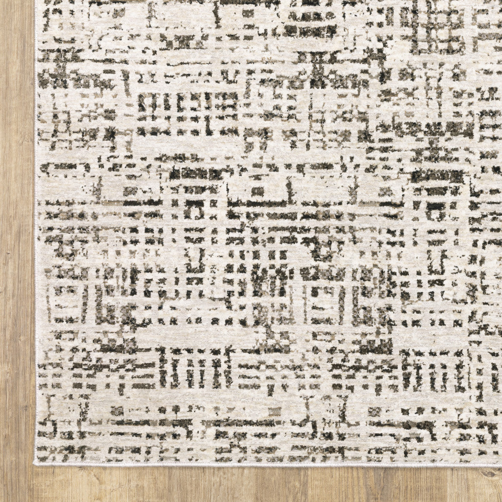 10' X 13' Ivory Grey Charcoal Brown And Beige Abstract Power Loom Stain Resistant Area Rug