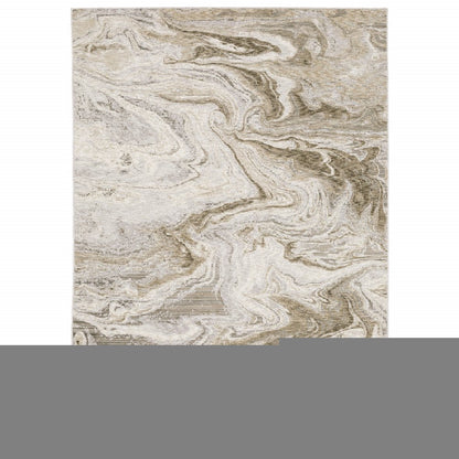 5' X 8' Ivory Tan Beige Grey And Brown Abstract Power Loom Stain Resistant Area Rug