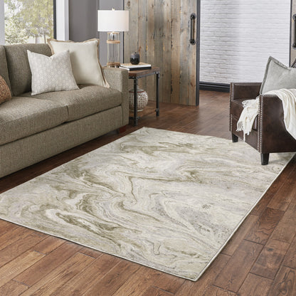 5' X 8' Ivory Tan Beige Grey And Brown Abstract Power Loom Stain Resistant Area Rug